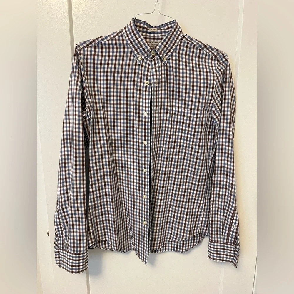Jcrew Brown and Blue Gingham Shirt - Picture 1 of 3